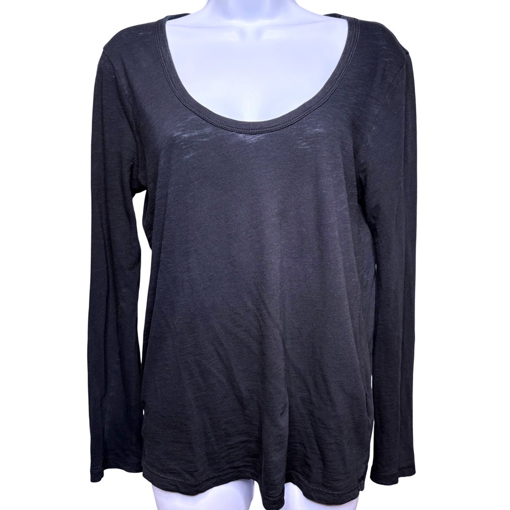 J. CREW Womens Black Vintage Cotton Long Sleeve Tee S Scoop Neck Lightweight